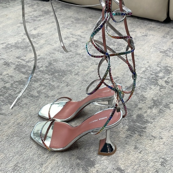 New Amina Muaddi x AWGE Rainbow Crystal LSD Wrap
Around Gladiator Sandals Heels - Picture 6 of 16